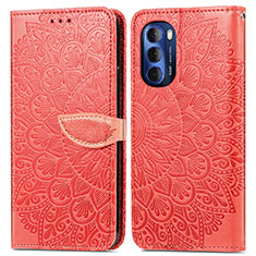 Leather Case Stands Fashionable Pattern Flip Cover Holder S04D for Motorola Moto G Stylus (2022) 5G Red