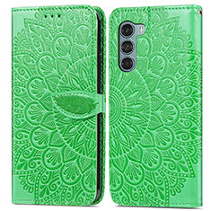 Leather Case Stands Fashionable Pattern Flip Cover Holder S04D for Motorola Moto G200 5G Green