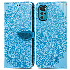 Leather Case Stands Fashionable Pattern Flip Cover Holder S04D for Motorola Moto G22 Blue