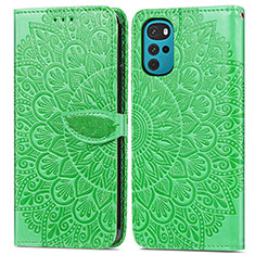 Leather Case Stands Fashionable Pattern Flip Cover Holder S04D for Motorola Moto G22 Green