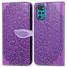 Leather Case Stands Fashionable Pattern Flip Cover Holder S04D for Motorola Moto G22 Purple