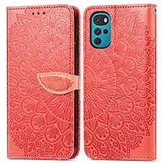 Leather Case Stands Fashionable Pattern Flip Cover Holder S04D for Motorola Moto G22 Red