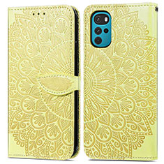 Leather Case Stands Fashionable Pattern Flip Cover Holder S04D for Motorola Moto G22 Yellow