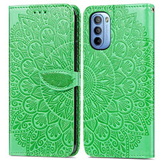 Leather Case Stands Fashionable Pattern Flip Cover Holder S04D for Motorola Moto G31 Green