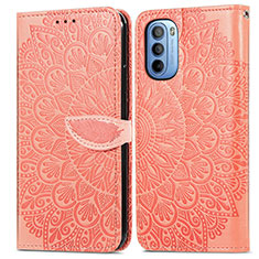Leather Case Stands Fashionable Pattern Flip Cover Holder S04D for Motorola Moto G31 Orange
