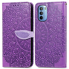 Leather Case Stands Fashionable Pattern Flip Cover Holder S04D for Motorola Moto G31 Purple