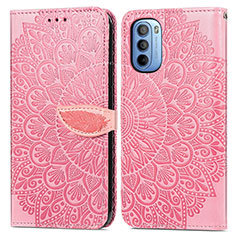 Leather Case Stands Fashionable Pattern Flip Cover Holder S04D for Motorola Moto G31 Rose Gold