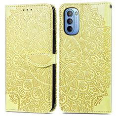 Leather Case Stands Fashionable Pattern Flip Cover Holder S04D for Motorola Moto G31 Yellow