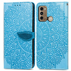Leather Case Stands Fashionable Pattern Flip Cover Holder S04D for Motorola Moto G40 Fusion Blue