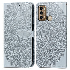 Leather Case Stands Fashionable Pattern Flip Cover Holder S04D for Motorola Moto G40 Fusion Gray