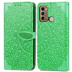 Leather Case Stands Fashionable Pattern Flip Cover Holder S04D for Motorola Moto G40 Fusion Green