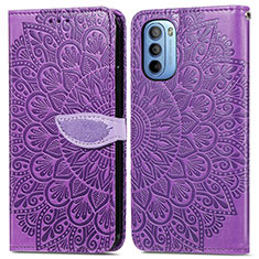 Leather Case Stands Fashionable Pattern Flip Cover Holder S04D for Motorola Moto G41 Purple