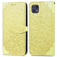 Leather Case Stands Fashionable Pattern Flip Cover Holder S04D for Motorola Moto G50 5G Yellow