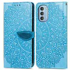 Leather Case Stands Fashionable Pattern Flip Cover Holder S04D for Motorola Moto G51 5G Blue