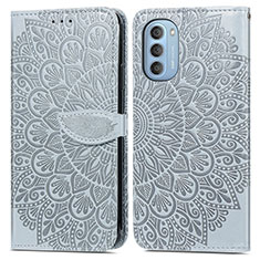 Leather Case Stands Fashionable Pattern Flip Cover Holder S04D for Motorola Moto G51 5G Gray