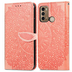 Leather Case Stands Fashionable Pattern Flip Cover Holder S04D for Motorola Moto G60 Orange