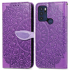 Leather Case Stands Fashionable Pattern Flip Cover Holder S04D for Motorola Moto G60s Purple