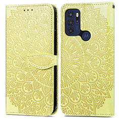 Leather Case Stands Fashionable Pattern Flip Cover Holder S04D for Motorola Moto G60s Yellow