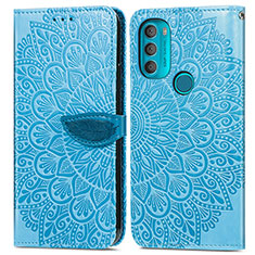 Leather Case Stands Fashionable Pattern Flip Cover Holder S04D for Motorola Moto G71 5G Blue