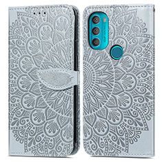 Leather Case Stands Fashionable Pattern Flip Cover Holder S04D for Motorola Moto G71 5G Gray