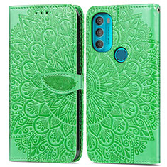 Leather Case Stands Fashionable Pattern Flip Cover Holder S04D for Motorola Moto G71 5G Green