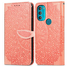 Leather Case Stands Fashionable Pattern Flip Cover Holder S04D for Motorola Moto G71 5G Orange