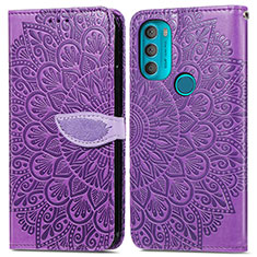 Leather Case Stands Fashionable Pattern Flip Cover Holder S04D for Motorola Moto G71 5G Purple