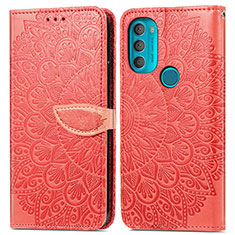 Leather Case Stands Fashionable Pattern Flip Cover Holder S04D for Motorola Moto G71 5G Red