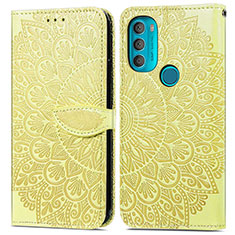 Leather Case Stands Fashionable Pattern Flip Cover Holder S04D for Motorola Moto G71 5G Yellow