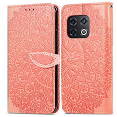 Leather Case Stands Fashionable Pattern Flip Cover Holder S04D for OnePlus 10 Pro 5G Orange