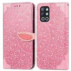 Leather Case Stands Fashionable Pattern Flip Cover Holder S04D for OnePlus 9R 5G Rose Gold