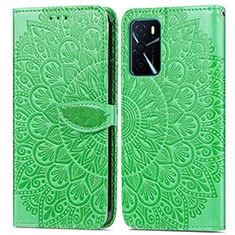 Leather Case Stands Fashionable Pattern Flip Cover Holder S04D for Oppo A16 Green