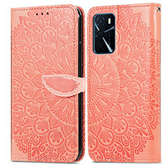 Leather Case Stands Fashionable Pattern Flip Cover Holder S04D for Oppo A16 Orange