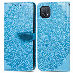 Leather Case Stands Fashionable Pattern Flip Cover Holder S04D for Oppo A16K Blue