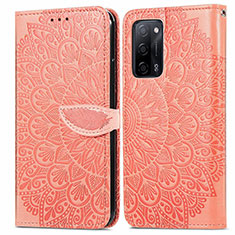 Leather Case Stands Fashionable Pattern Flip Cover Holder S04D for Oppo A53s 5G Orange