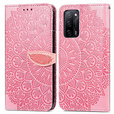 Leather Case Stands Fashionable Pattern Flip Cover Holder S04D for Oppo A53s 5G Rose Gold