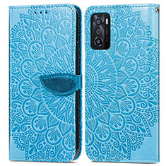 Leather Case Stands Fashionable Pattern Flip Cover Holder S04D for Oppo A55S 5G Blue