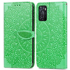 Leather Case Stands Fashionable Pattern Flip Cover Holder S04D for Oppo A55S 5G Green
