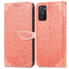 Leather Case Stands Fashionable Pattern Flip Cover Holder S04D for Oppo A55S 5G Orange