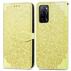 Leather Case Stands Fashionable Pattern Flip Cover Holder S04D for Oppo A56 5G Yellow