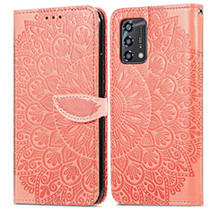 Leather Case Stands Fashionable Pattern Flip Cover Holder S04D for Oppo A74 4G Orange