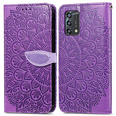 Leather Case Stands Fashionable Pattern Flip Cover Holder S04D for Oppo A74 4G Purple