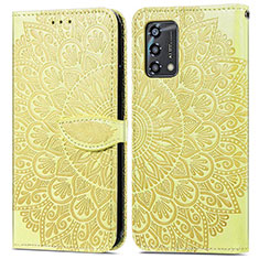 Leather Case Stands Fashionable Pattern Flip Cover Holder S04D for Oppo A95 4G Yellow