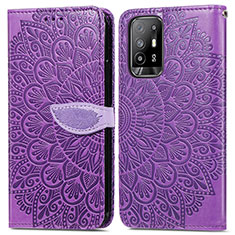 Leather Case Stands Fashionable Pattern Flip Cover Holder S04D for Oppo F19 Pro+ Plus 5G Purple