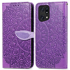Leather Case Stands Fashionable Pattern Flip Cover Holder S04D for Oppo Find X5 5G Purple
