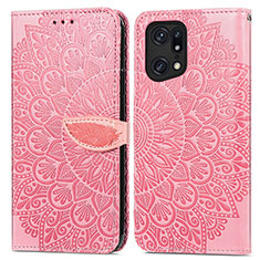 Leather Case Stands Fashionable Pattern Flip Cover Holder S04D for Oppo Find X5 5G Rose Gold