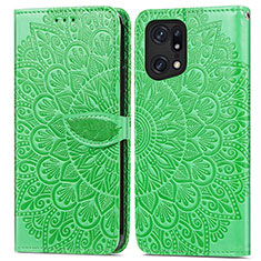Leather Case Stands Fashionable Pattern Flip Cover Holder S04D for Oppo Find X5 Pro 5G Green