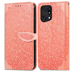 Leather Case Stands Fashionable Pattern Flip Cover Holder S04D for Oppo Find X5 Pro 5G Orange
