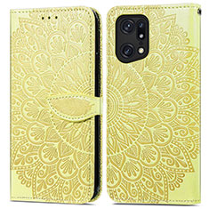 Leather Case Stands Fashionable Pattern Flip Cover Holder S04D for Oppo Find X5 Pro 5G Yellow