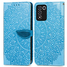 Leather Case Stands Fashionable Pattern Flip Cover Holder S04D for Oppo K9S 5G Blue